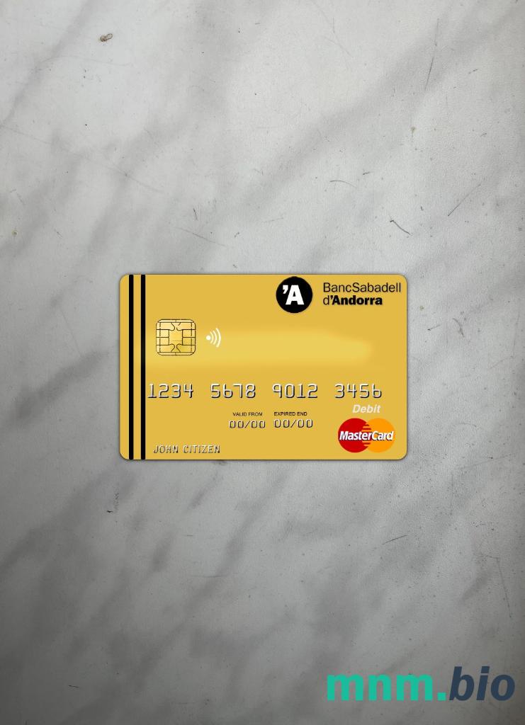 Andorra bank Sabadell Mastercard wygląd fotograficzny skan PSD + zdjęcie